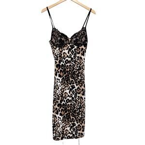Emprada Brown Leopard Print Lace Midi Dress Sz M